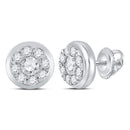 14kt White Gold Womens Round Diamond Cluster Stud Earrings 1.00 Cttw-Gold & Diamond Earrings-JadeMoghul Inc.