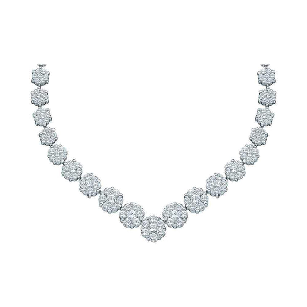 14kt White Gold Women's Round Diamond Cluster V-Shape Luxury Necklace 5.00 Cttw - FREE Shipping (US/CAN)-Gold & Diamond Pendants & Necklaces-JadeMoghul Inc.