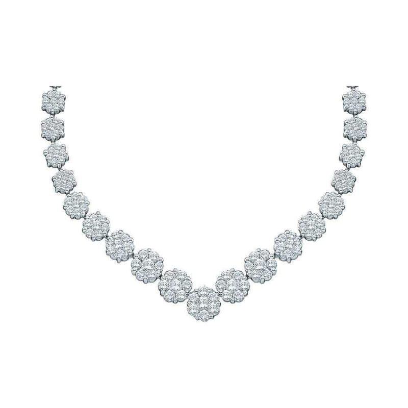 14kt White Gold Women's Round Diamond Cluster V-Shape Luxury Necklace 5.00 Cttw - FREE Shipping (US/CAN)-Gold & Diamond Pendants & Necklaces-JadeMoghul Inc.