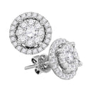 14kt White Gold Women's Round Diamond Concentric Circle Frame Cluster Earrings 1.00 Cttw - FREE Shipping (USA/CAN)-Gold & Diamond Earrings-JadeMoghul Inc.