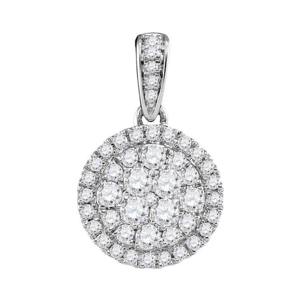 14kt White Gold Women's Round Diamond Concentric Circle Frame Cluster Pendant 1-2 Cttw - FREE Shipping (US/CAN)-Gold & Diamond Pendants & Necklaces-JadeMoghul Inc.