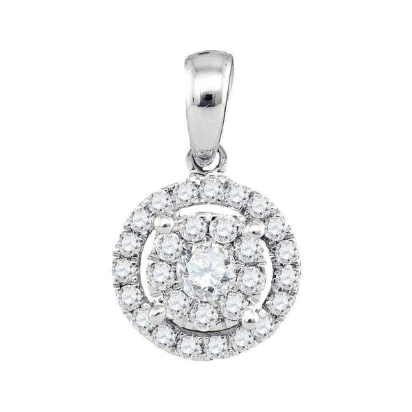 14kt White Gold Women's Round Diamond Concentric Circle Frame Cluster Pendant 1-3 Cttw - FREE Shipping (US/CAN)-Gold & Diamond Pendants & Necklaces-JadeMoghul Inc.