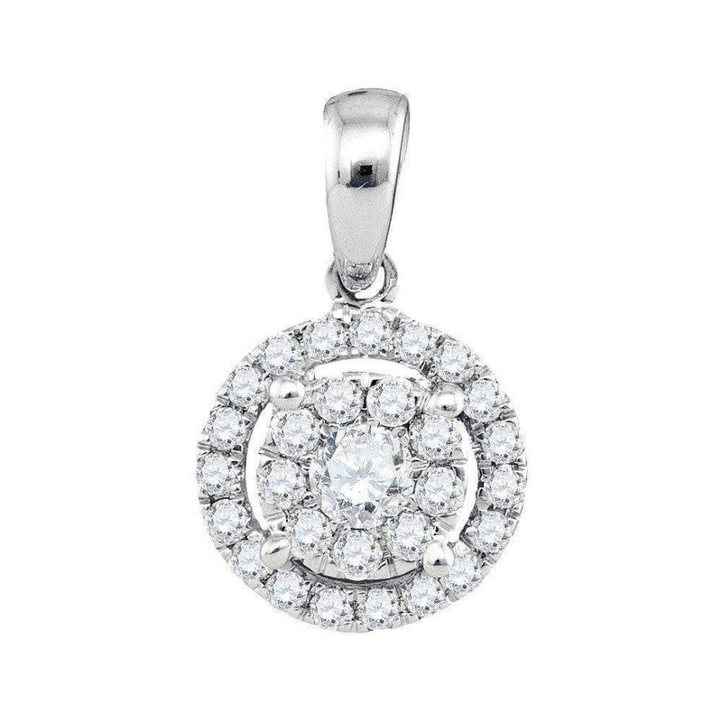 14kt White Gold Women's Round Diamond Concentric Circle Frame Cluster Pendant 1-3 Cttw - FREE Shipping (US/CAN)-Gold & Diamond Pendants & Necklaces-JadeMoghul Inc.