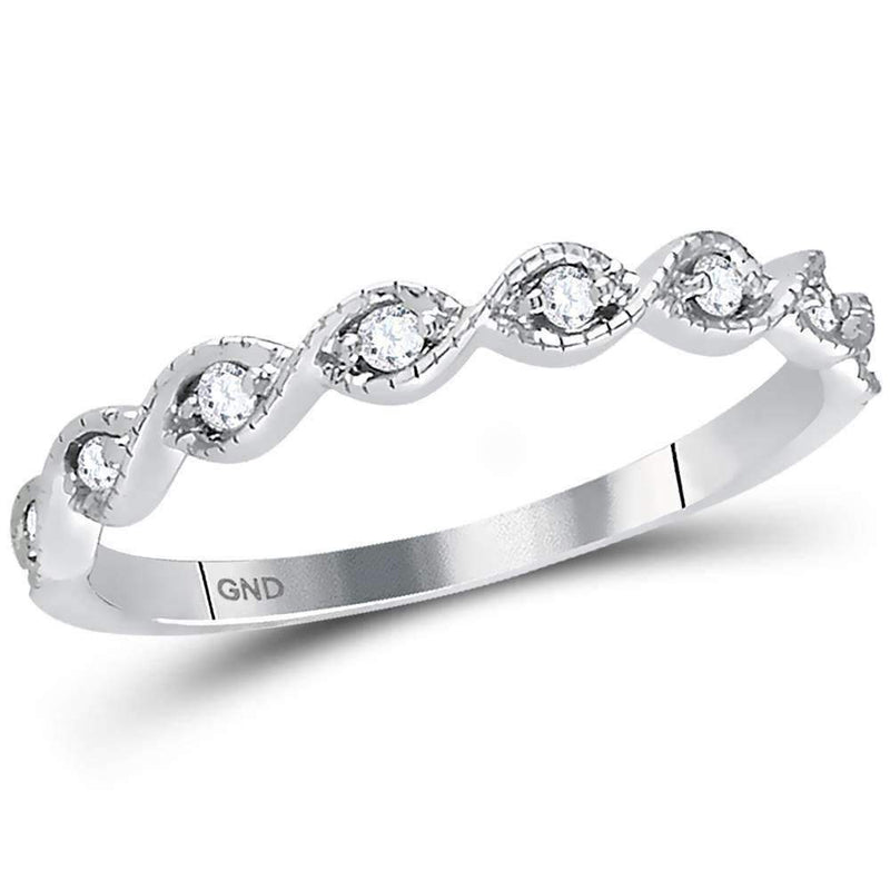 14kt White Gold Womens Round Diamond Contoured Stackable Band Ring 1-10 Cttw-Gold & Diamond Rings-JadeMoghul Inc.