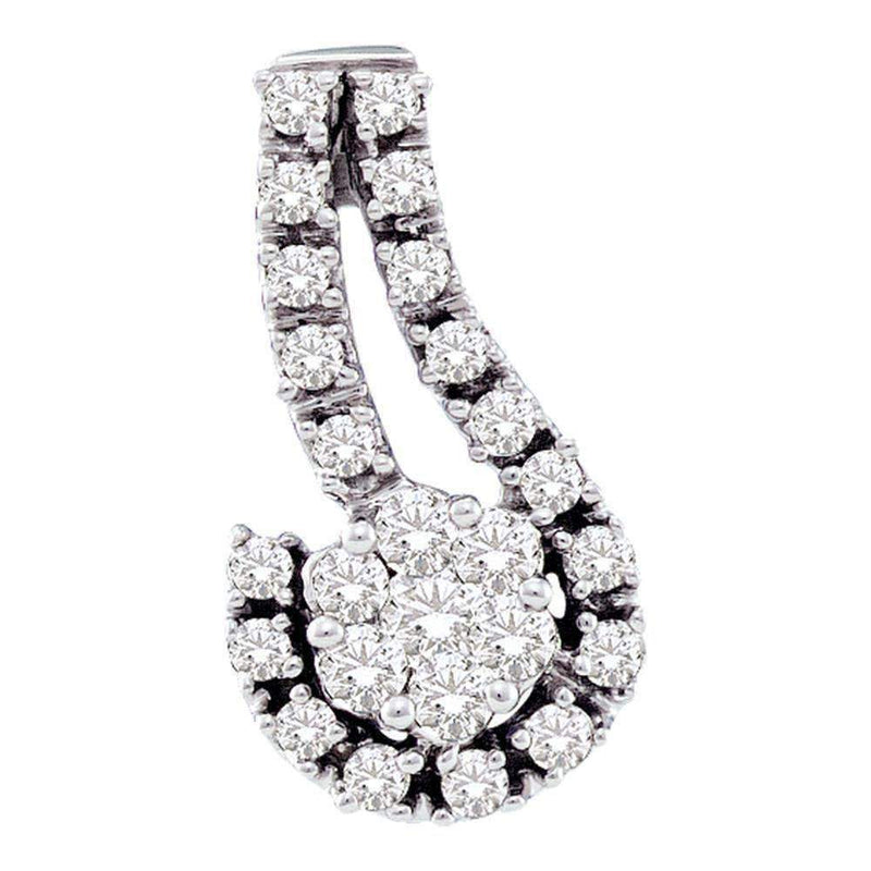 14kt White Gold Women's Round Diamond Cradled Flower Cluster Pendant 1-4 Cttw - FREE Shipping (US/CAN)-Gold & Diamond Pendants & Necklaces-JadeMoghul Inc.