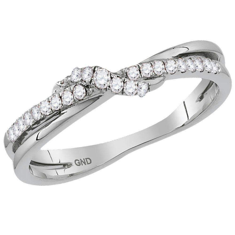 14kt White Gold Women's Round Diamond Crossover Stackable Band Ring 1/6 Cttw - FREE Shipping (US/CAN)-Gold & Diamond Rings-5-JadeMoghul Inc.