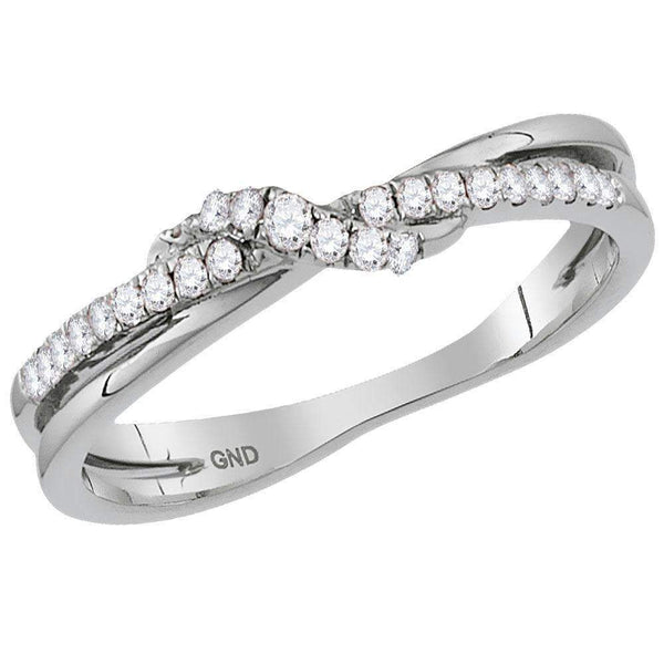 14kt White Gold Women's Round Diamond Crossover Stackable Band Ring 1/6 Cttw - FREE Shipping (US/CAN)-Gold & Diamond Rings-5-JadeMoghul Inc.