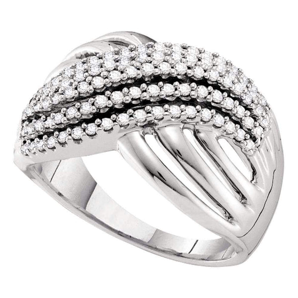 14kt White Gold Women's Round Diamond Crossover Strand Band Ring 1/2 Cttw - FREE Shipping (US/CAN)-Gold & Diamond Bands-10.5-JadeMoghul Inc.