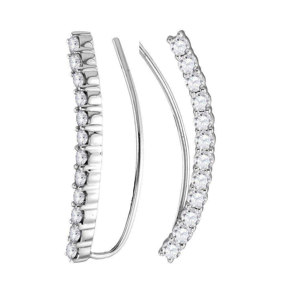 14kt White Gold Women's Round Diamond Curved Bowed Climber Earrings 1.00 Cttw - FREE Shipping (USA/CAN)-Gold & Diamond Earrings-JadeMoghul Inc.