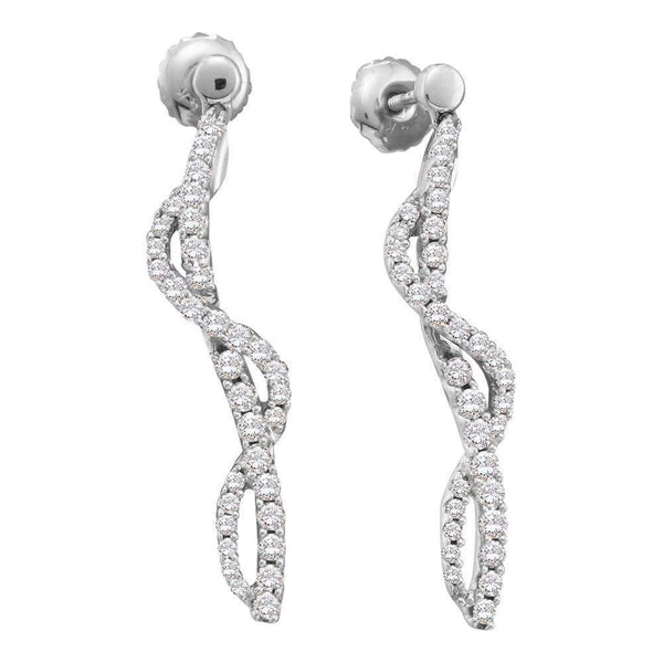 14kt White Gold Women's Round Diamond Curved Stick Screwback Earrings 3-4 Cttw - FREE Shipping (USA/CAN)-Gold & Diamond Earrings-JadeMoghul Inc.