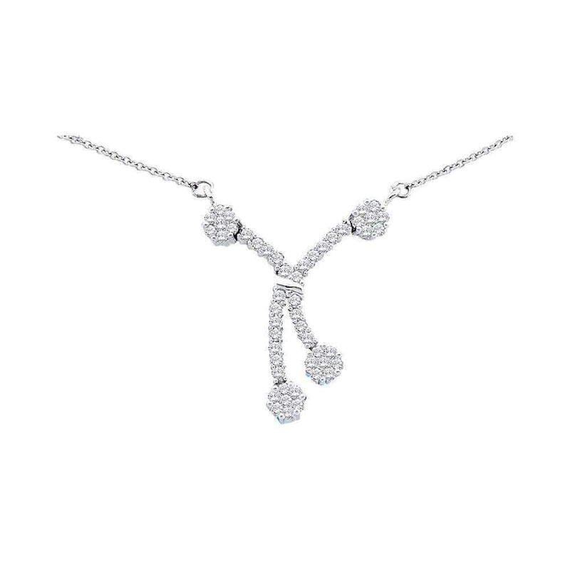 14kt White Gold Women's Round Diamond Dangle Flower Cluster Fashion Necklace 1-2 Cttw - FREE Shipping (US/CAN)-Gold & Diamond Pendants & Necklaces-JadeMoghul Inc.
