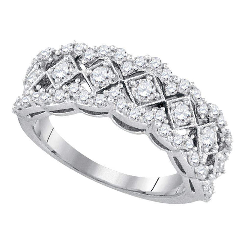 14kt White Gold Women's Round Diamond Diagonal Square Band Ring 1.00 Cttw - FREE Shipping (US/CAN)-Rings And Bands-5.5-JadeMoghul Inc.