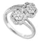 14kt White Gold Women's Round Diamond Double Bypass Flower Cluster Ring 1/2 Cttw - FREE Shipping (US/CAN)-Gold & Diamond Cluster Rings-5-JadeMoghul Inc.