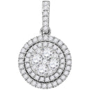 14kt White Gold Women's Round Diamond Double Frame Flower Cluster Pendant 7-8 Cttw - FREE Shipping (US/CAN)-Gold & Diamond Pendants & Necklaces-JadeMoghul Inc.