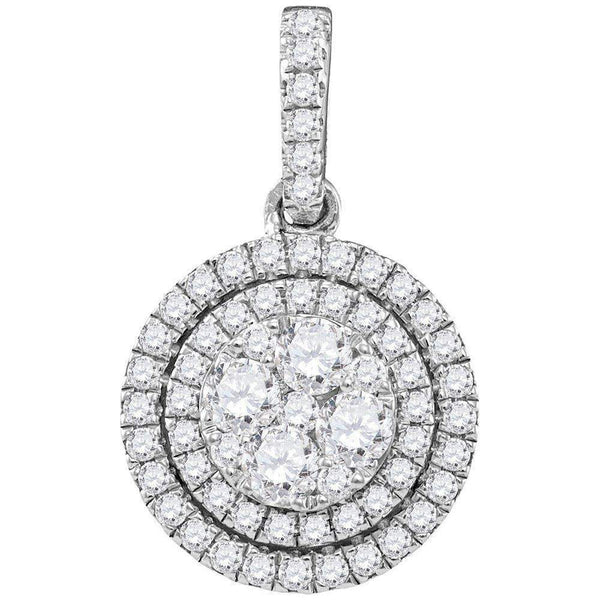 14kt White Gold Women's Round Diamond Double Frame Flower Cluster Pendant 7-8 Cttw - FREE Shipping (US/CAN)-Gold & Diamond Pendants & Necklaces-JadeMoghul Inc.