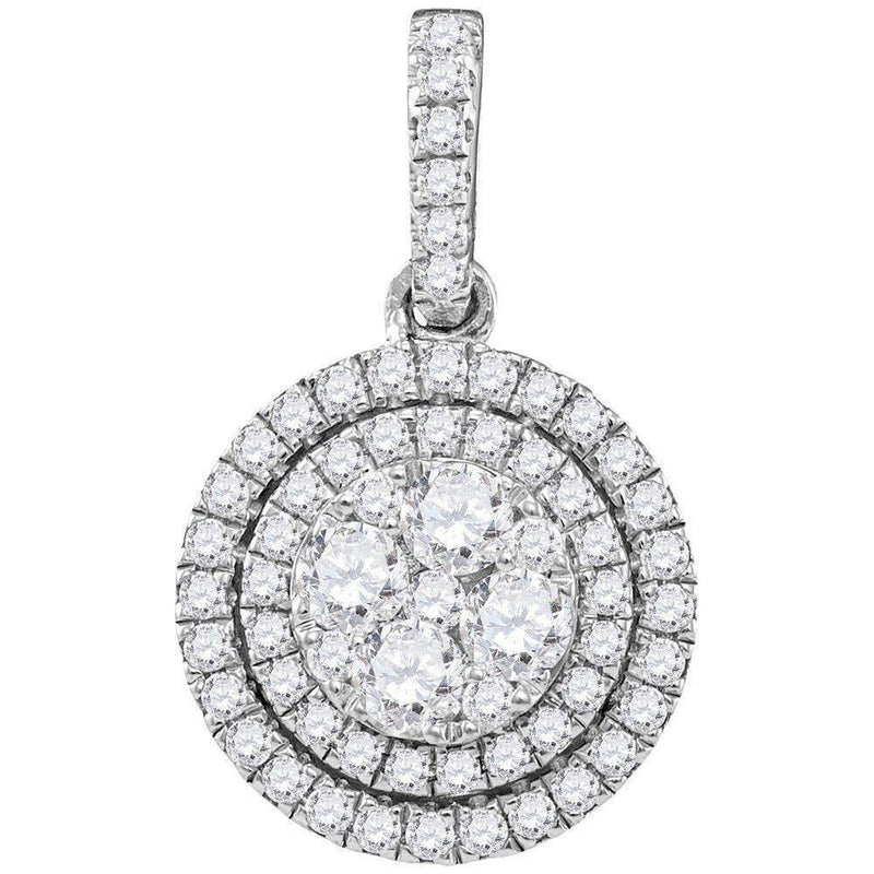 14kt White Gold Women's Round Diamond Double Frame Flower Cluster Pendant 7-8 Cttw - FREE Shipping (US/CAN)-Gold & Diamond Pendants & Necklaces-JadeMoghul Inc.