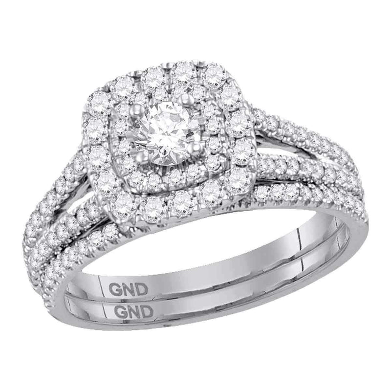 14kt White Gold Women's Round Diamond Double Halo Bridal Wedding Engagement Ring Band Set 1.00 Cttw - FREE Shipping (US/CAN)-Gold & Diamond Wedding Ring Sets-10.5-JadeMoghul Inc.