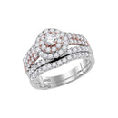 14kt White Gold Women's Round Diamond Double Halo Rose-tone Bridal Wedding Engagement Ring Band Set 1-1/2 Cttw - FREE Shipping (US/CAN)-Wedding Jewelry-5-JadeMoghul Inc.