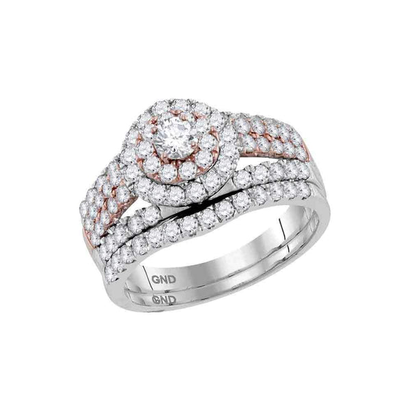 14kt White Gold Women's Round Diamond Double Halo Rose-tone Bridal Wedding Engagement Ring Band Set 1-1/2 Cttw - FREE Shipping (US/CAN)-Wedding Jewelry-5-JadeMoghul Inc.