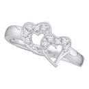 14kt White Gold Womens Round Diamond Double Heart Love Ring 1/12 Cttw-Gold & Diamond Heart Rings-8-JadeMoghul Inc.