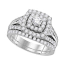 14kt White Gold Women's Round Diamond Double Square Halo Bridal Wedding Engagement Ring Band Set 1-7/8 Cttw - FREE Shipping (US/CAN)-Gold & Diamond Wedding Ring Sets-5.5-JadeMoghul Inc.