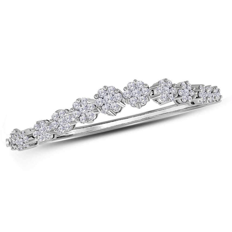 14kt White Gold Womens Round Diamond Flower Cluster Bangle Bracelet 2-5-8 Cttw-Gold & Diamond Bracelets-JadeMoghul Inc.