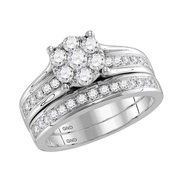 14kt White Gold Women's Round Diamond Flower Cluster Bridal Wedding Engagement Ring Band Set 1.00 Cttw - FREE Shipping (US/CAN)-Wedding Jewelry-5-JadeMoghul Inc.