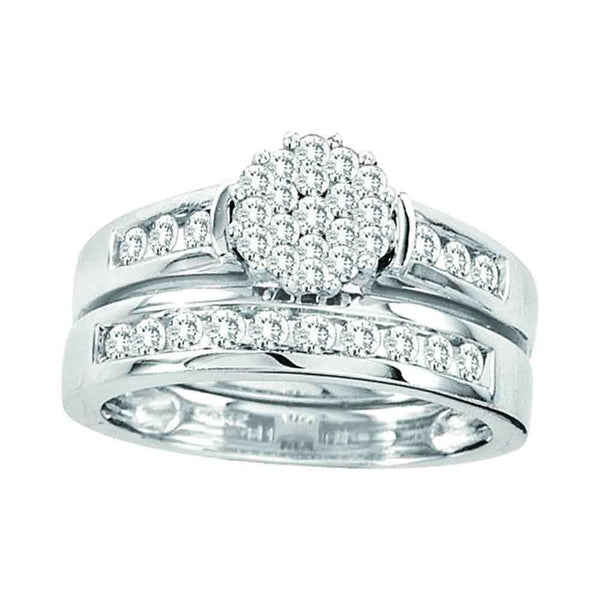 14kt White Gold Womens Round Diamond Flower Cluster Bridal Wedding Engagement Ring Band Set 3/4 Cttw - FREE Shipping (US/CAN)-Gold & Diamond Wedding Ring Sets-5-JadeMoghul Inc.