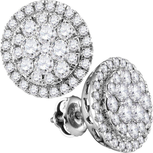 14kt White Gold Women's Round Diamond Flower Cluster Circle Frame Earrings 1.00 Cttw - FREE Shipping (USA/CAN)-Gold & Diamond Earrings-JadeMoghul Inc.