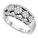 14kt White Gold Women's Round Diamond Flower Cluster Cocktail Band Ring 1/2 Cttw - FREE Shipping (USA/CAN)-Gold & Diamond Cluster Rings-6-JadeMoghul Inc.