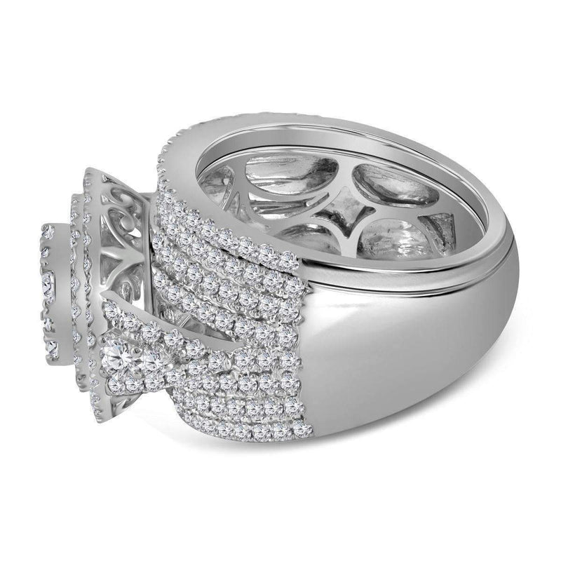 14kt White Gold Women's Round Diamond Flower Cluster Halo Bridal Wedding Engagement Ring Band Set 2-3-4 Cttw - FREE Shipping (US/CAN)-Gold & Diamond Wedding Ring Sets-JadeMoghul Inc.