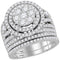 14kt White Gold Women's Round Diamond Flower Cluster Halo Bridal Wedding Engagement Ring Band Set 2-3-4 Cttw - FREE Shipping (US/CAN)-Gold & Diamond Wedding Ring Sets-JadeMoghul Inc.
