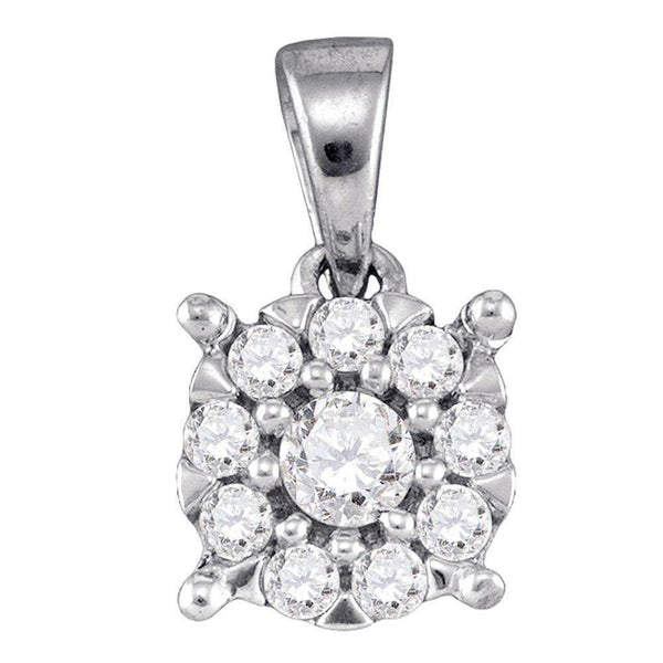 14kt White Gold Women's Round Diamond Flower Cluster Pendant 1-4 Cttw - FREE Shipping (US/CAN)-Gold & Diamond Pendants & Necklaces-JadeMoghul Inc.