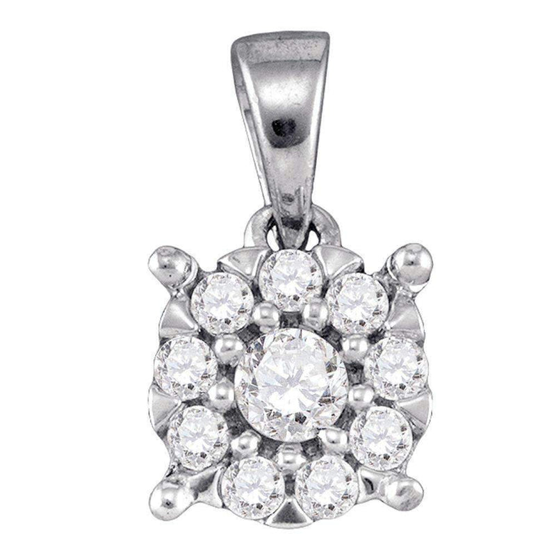 14kt White Gold Women's Round Diamond Flower Cluster Pendant 1-4 Cttw - FREE Shipping (US/CAN)-Gold & Diamond Pendants & Necklaces-JadeMoghul Inc.
