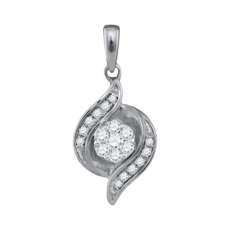 14kt White Gold Women's Round Diamond Flower Cluster Pendant 1-5 Cttw - FREE Shipping (US/CAN)-Gold & Diamond Pendants & Necklaces-JadeMoghul Inc.