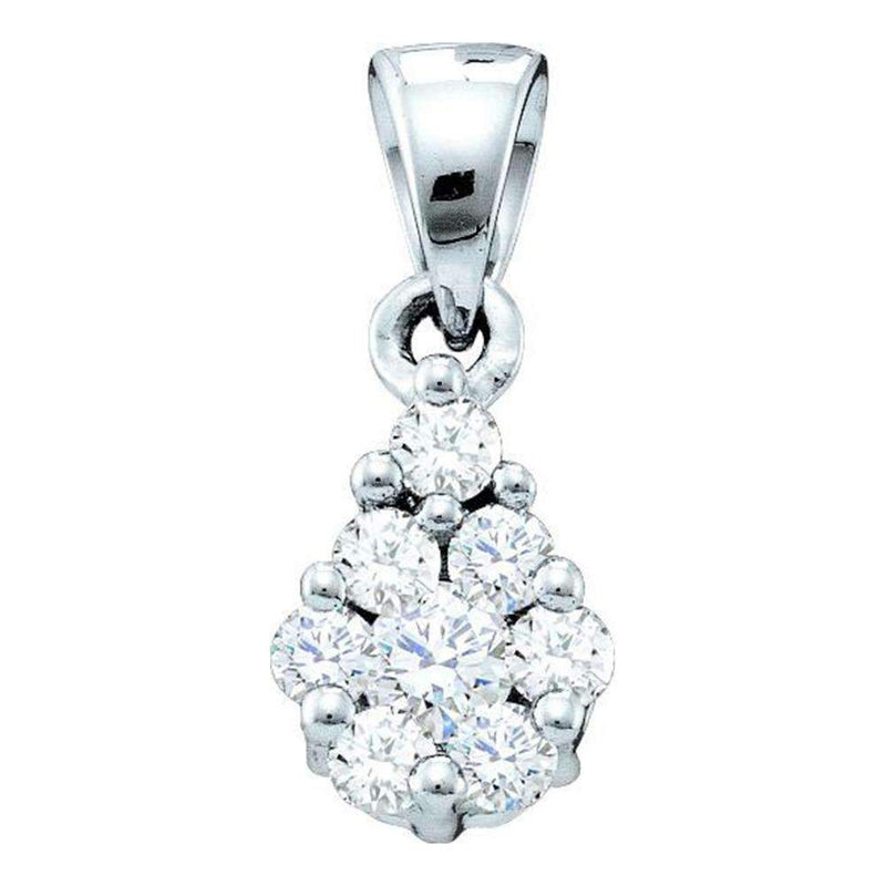 14kt White Gold Women's Round Diamond Flower Cluster Pendant 1-6 Cttw - FREE Shipping (US/CAN)-Gold & Diamond Pendants & Necklaces-JadeMoghul Inc.