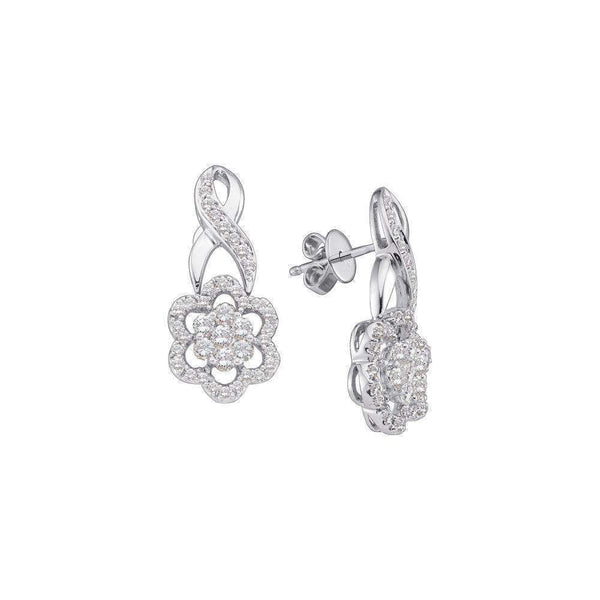 14kt White Gold Women's Round Diamond Flower Cluster Screwback Earrings 1.00 Cttw - FREE Shipping (USA/CAN)-Gold & Diamond Earrings-JadeMoghul Inc.