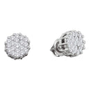 14kt White Gold Women's Round Diamond Flower Cluster Screwback Earrings 1.00 Cttw - FREE Shipping (USA/CAN)-Gold & Diamond Earrings-JadeMoghul Inc.