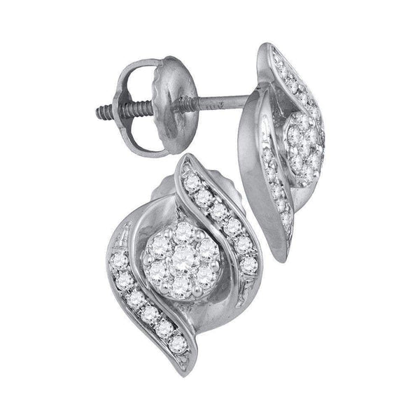 14kt White Gold Women's Round Diamond Flower Cluster Screwback Stud Earrings 1-4 Cttw - FREE Shipping (USA/CAN)-Gold & Diamond Earrings-JadeMoghul Inc.