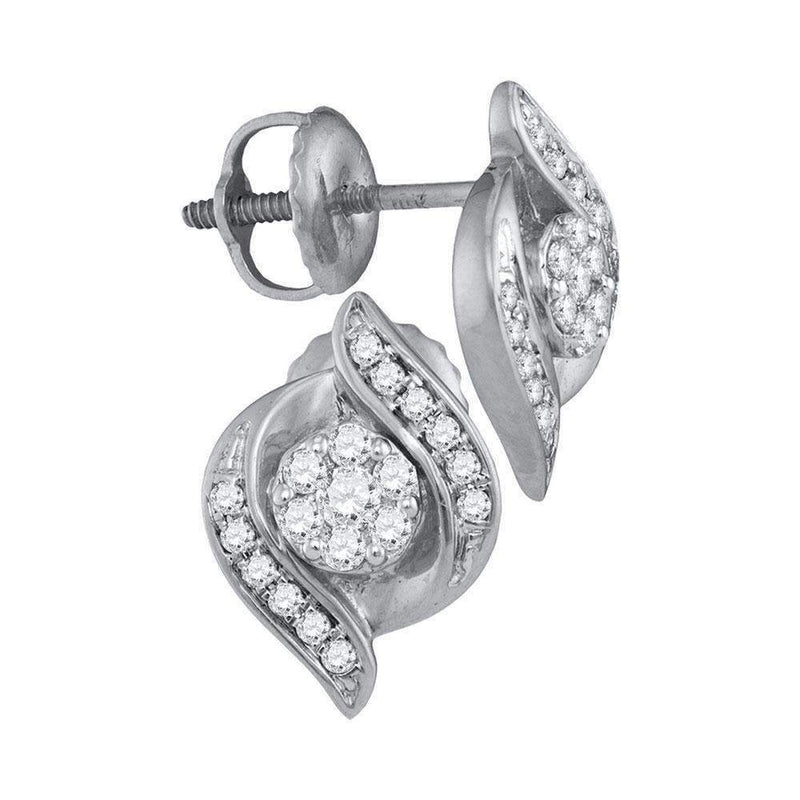 14kt White Gold Women's Round Diamond Flower Cluster Screwback Stud Earrings 1-4 Cttw - FREE Shipping (USA/CAN)-Gold & Diamond Earrings-JadeMoghul Inc.