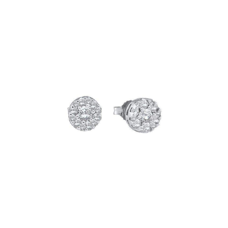 14kt White Gold Women's Round Diamond Flower Cluster Screwback Stud Earrings 1-4 Cttw - FREE Shipping (USA/CAN)-Gold & Diamond Earrings-JadeMoghul Inc.