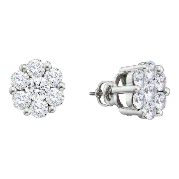 14kt White Gold Women's Round Diamond Flower Cluster Screwback Stud Earrings 2.00 Cttw - FREE Shipping (US/CAN)-Gold & Diamond Earrings-JadeMoghul Inc.