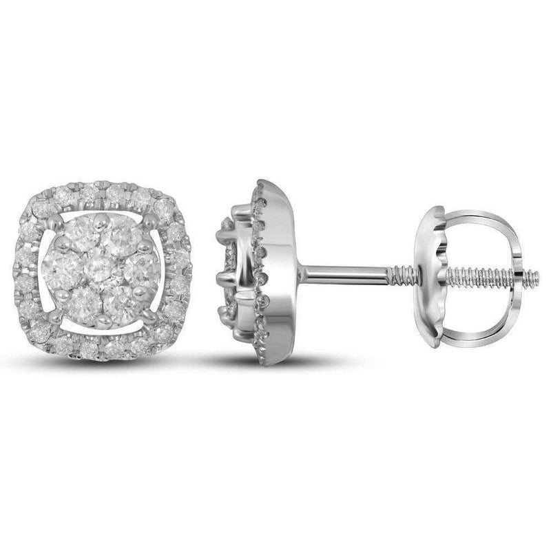 14kt White Gold Womens Round Diamond Flower Cluster Square Frame Earrings 3-8 Cttw-Gold & Diamond Earrings-JadeMoghul Inc.