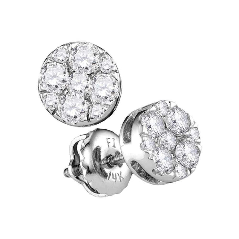 14kt White Gold Women's Round Diamond Flower Cluster Stud Earrings 1-2 Cttw - FREE Shipping (USA/CAN)-Gold & Diamond Earrings-JadeMoghul Inc.