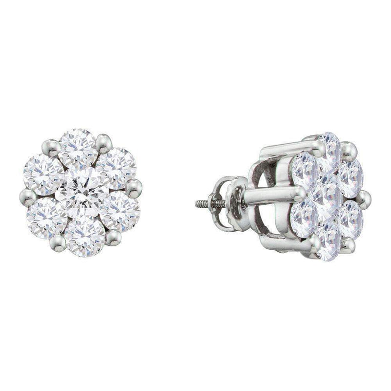 14kt White Gold Women's Round Diamond Flower Cluster Stud Earrings 1-2 Cttw - FREE Shipping (US/CAN)-Gold & Diamond Earrings-JadeMoghul Inc.