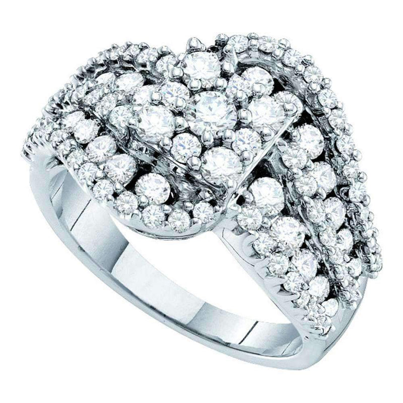 14kt White Gold Women's Round Diamond Flower Cluster Swirl Cocktail Ring 2.00 Cttw - FREE Shipping (USA/CAN)-Gold & Diamond Cluster Rings-5-JadeMoghul Inc.