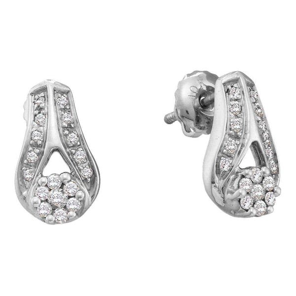 14kt White Gold Women's Round Diamond Flower Cluster Teardrop Earrings 1-4 Cttw - FREE Shipping (US/CAN)-Gold & Diamond Earrings-JadeMoghul Inc.