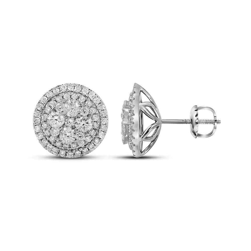 14kt White Gold Women's Round Diamond Framed Flower Cluster Earrings 1-5-8 Cttw - FREE Shipping (USA/CAN)-Gold & Diamond Earrings-JadeMoghul Inc.