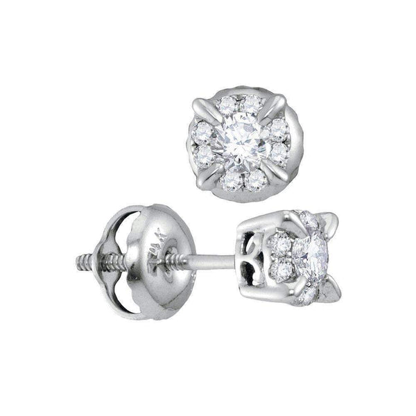 14kt White Gold Women's Round Diamond Framed Solitaire Screwback Stud Earrings 1-4 Cttw - FREE Shipping (USA/CAN)-Gold & Diamond Earrings-JadeMoghul Inc.