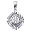 14kt White Gold Women's Round Diamond Framed Square Cluster Pendant 3-4 Cttw - FREE Shipping (US/CAN)-Gold & Diamond Pendants & Necklaces-JadeMoghul Inc.